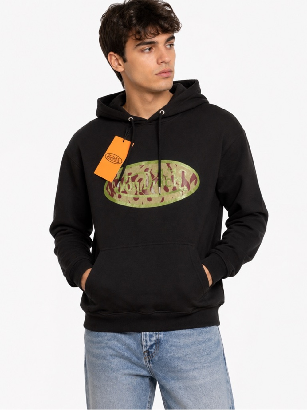 NEW Von Dutch Mens Black Graphic Logo Pullover‎ Hoodie Sweatshirt Small
